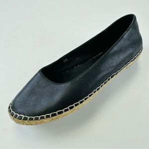 Sarah Pacini leather espadrille flats Size 38 Ballet black slip on Quiet Luxury